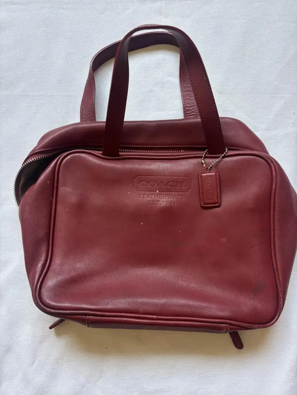 vintage Coach burgundy leather travel makeup bag